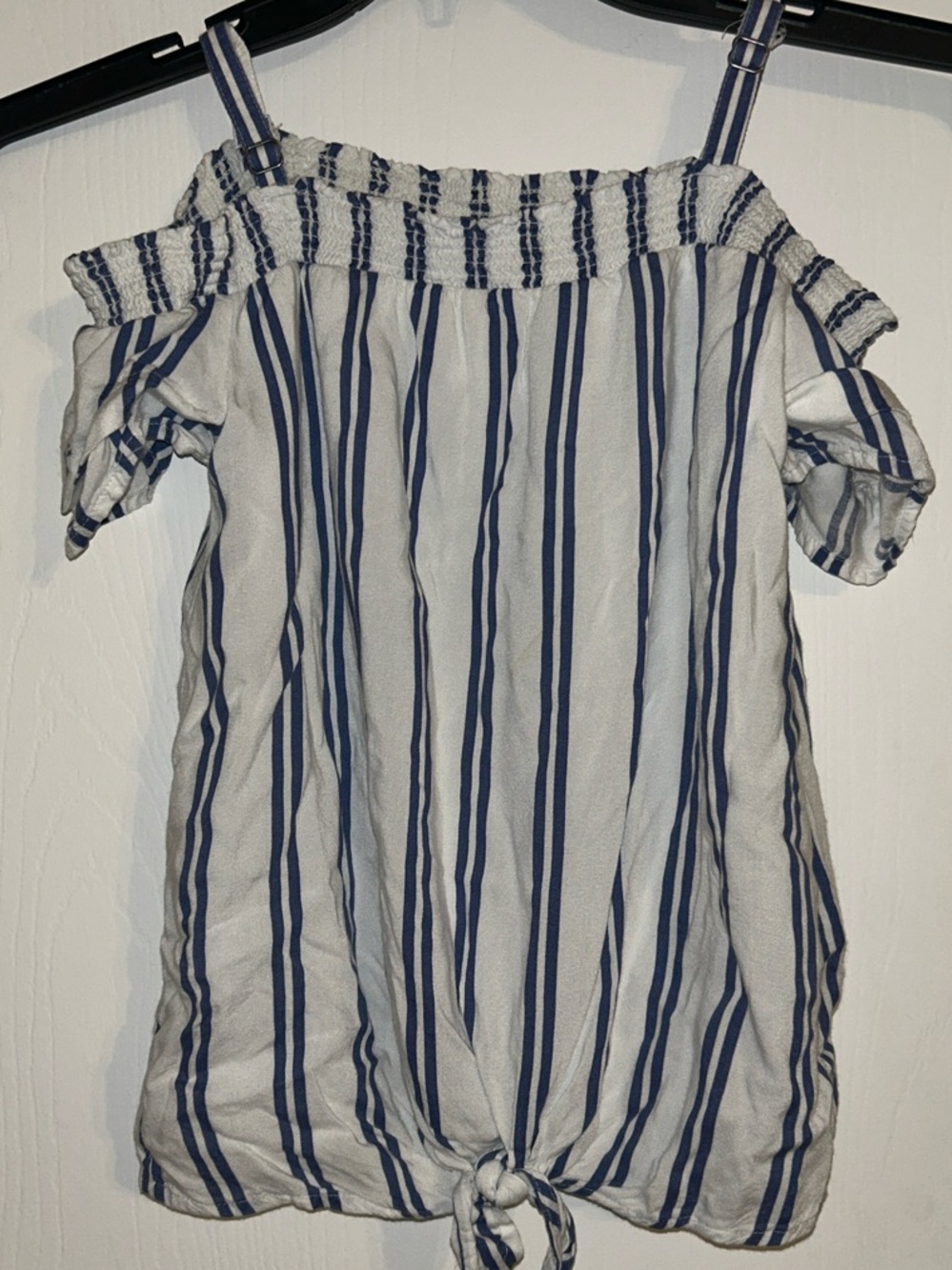 abercrombie kids White & Blue Vertical Stripe Off-Shoulder Tie Top